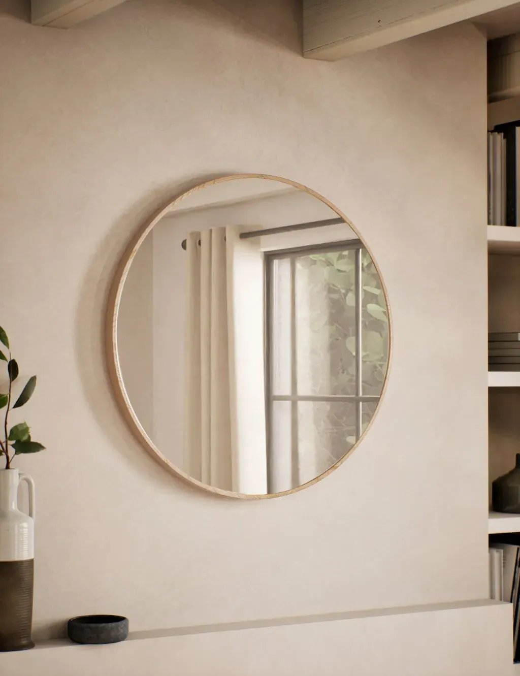 Round Wall Mirror - Wood, Pine product