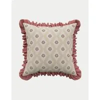 Poets Rose Embroidered Cushion - Pink, Cotton alternate view