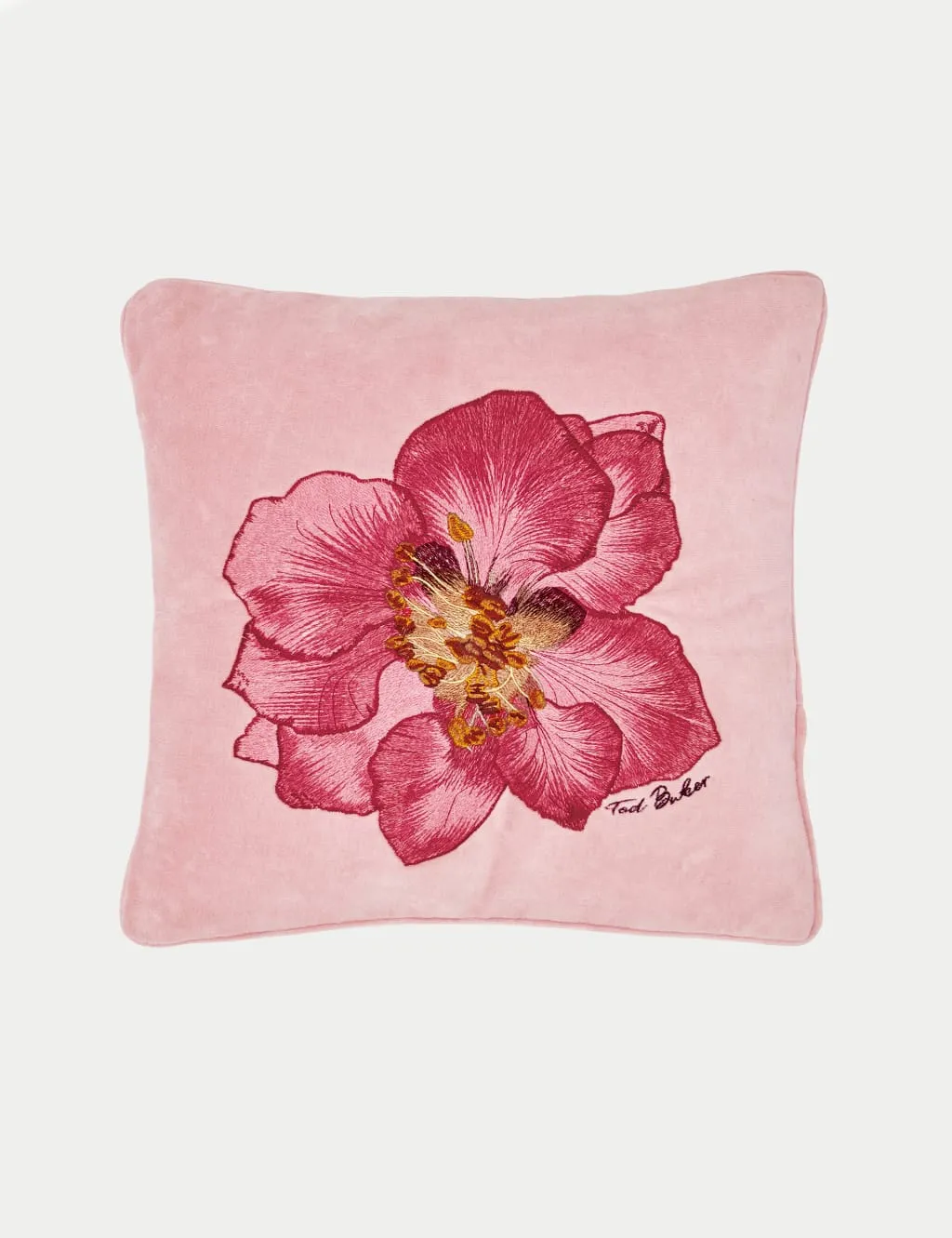 Ted Baker Pressed Flowers Embroidered Cushion - Pink Mix, Velvet product