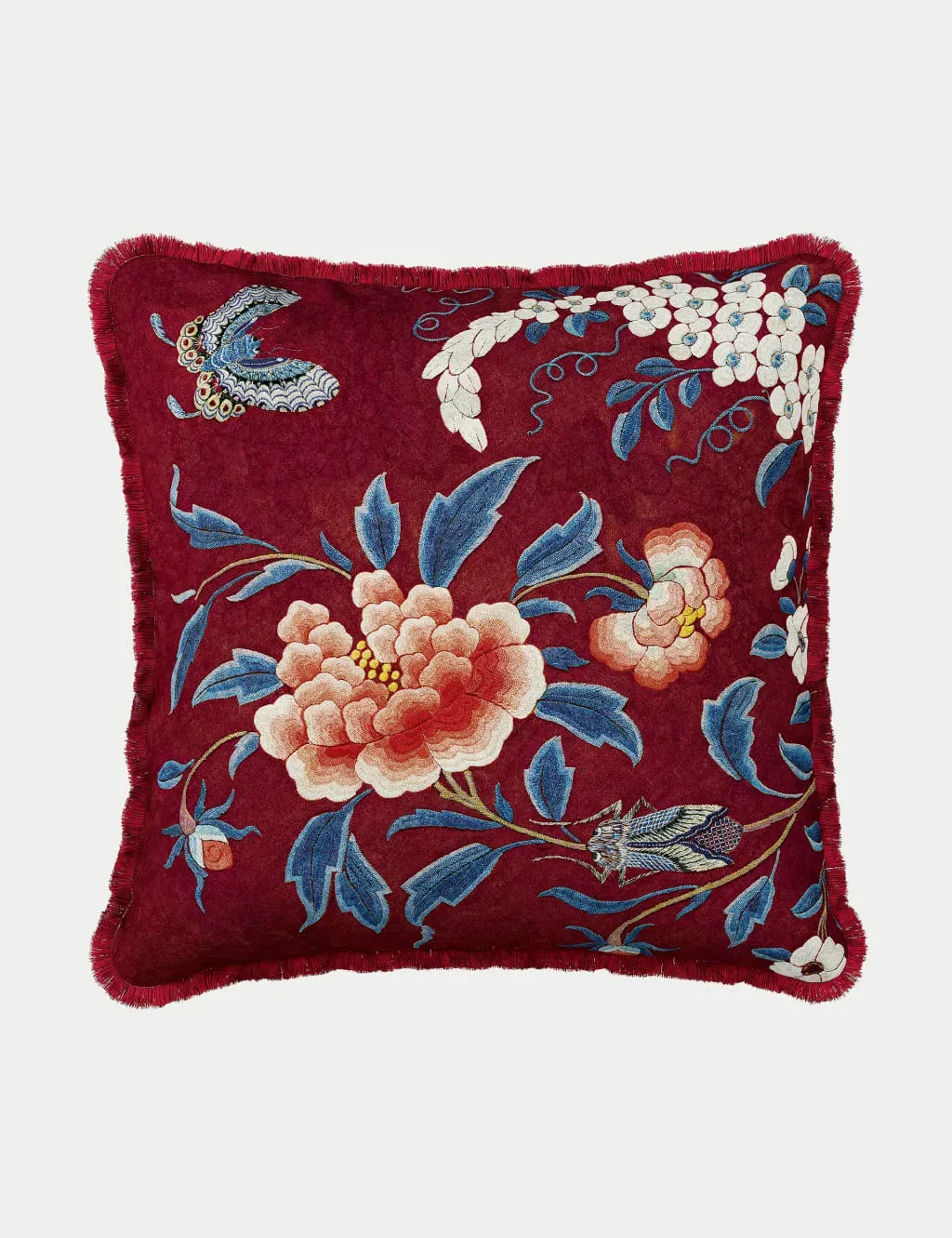 Chinoiserie Charm Cushion with Fringe - Red Mix, Cotton product