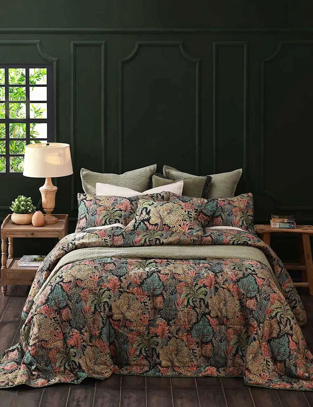 Anders Bedspread Set with Quilted Detailing - Olive, Cotton-Linen product