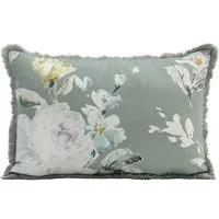 Aria Cushion with Fringe Detail - Green, Cotton Linen alternate view
