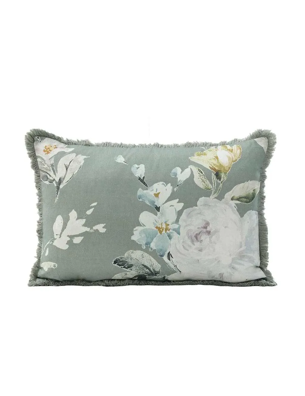 Aria Cushion with Fringe Detail - Green, Cotton Linen product