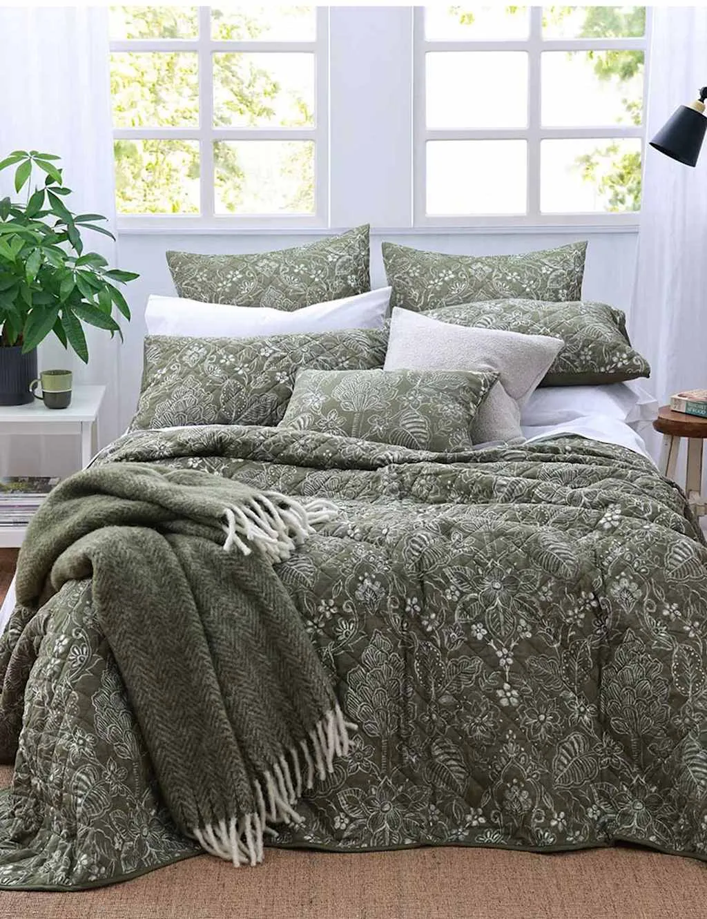 Botanica Poplar Bedspread Set - Green Mix, Cotton-Linen product