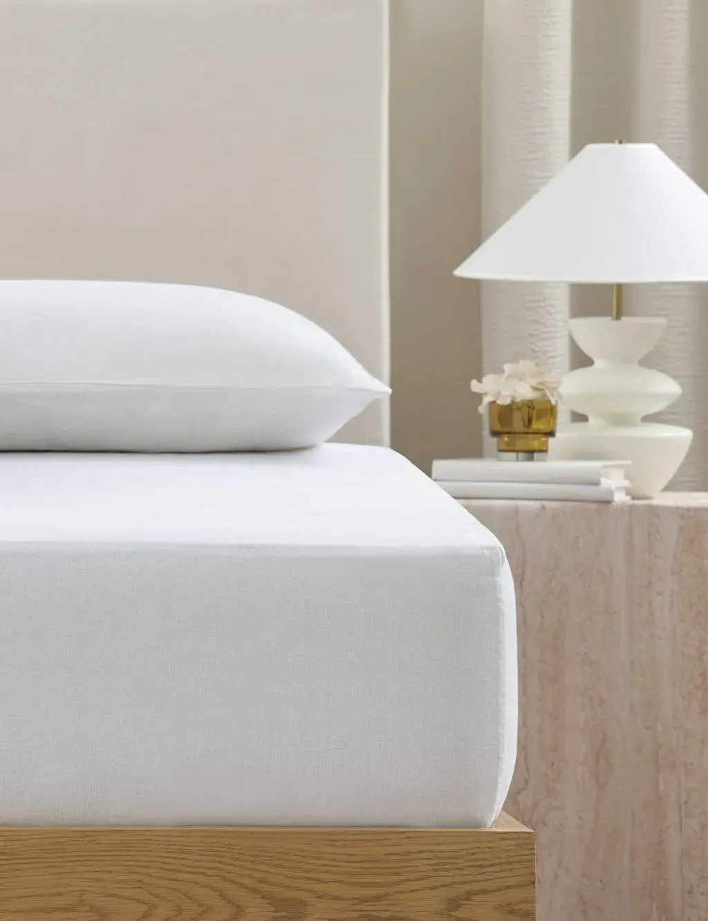 Laundered Pure Linen Fitted Sheet & Pillowcase Set - White product