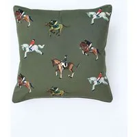 MM Linen Velvet Equestrian Piped Cushion - Green Mix alternate view