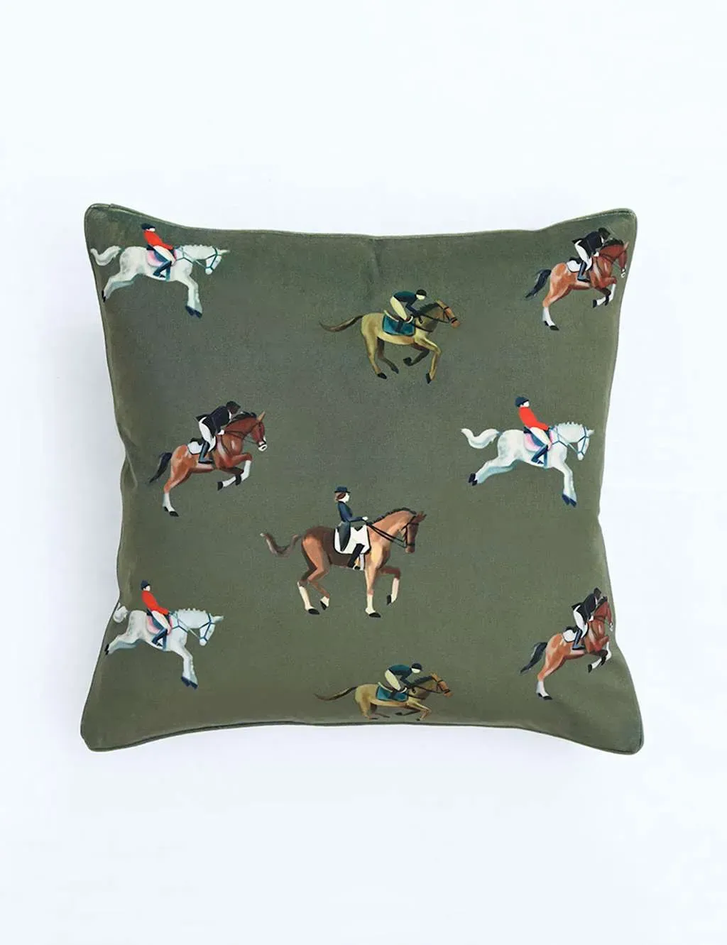 MM Linen Velvet Equestrian Piped Cushion - Green Mix product
