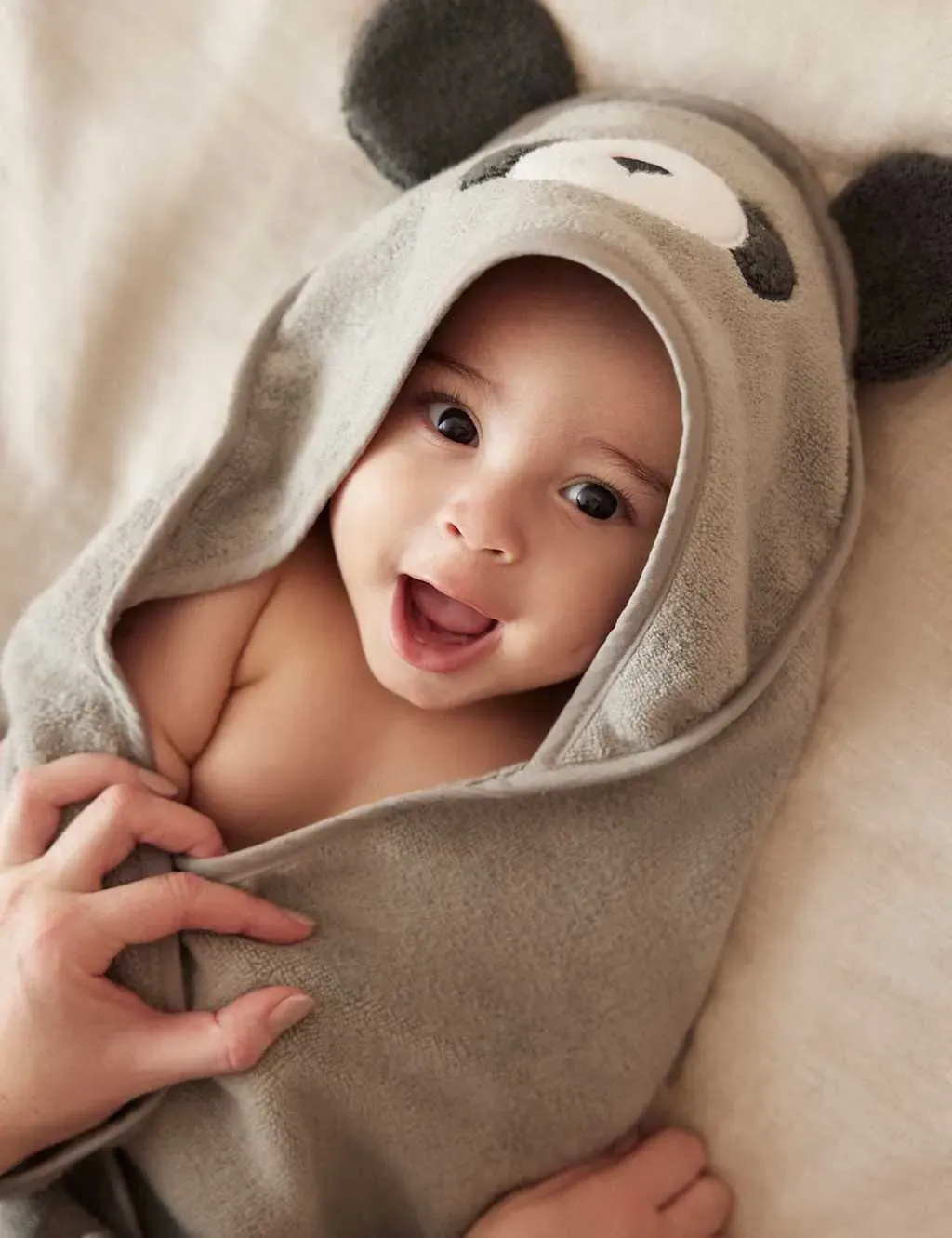 Panda Hooded Baby Towel - Grey Mix, Cotton product