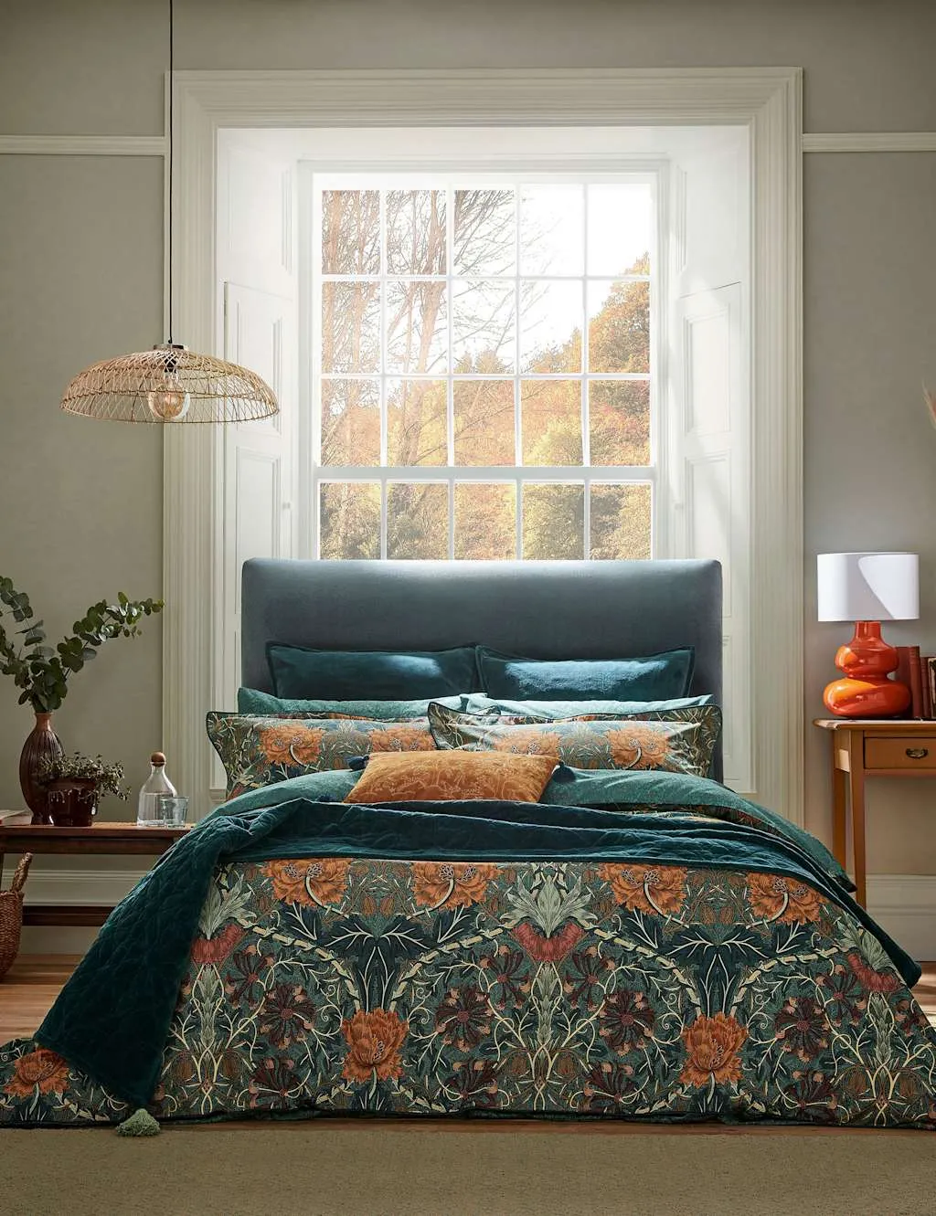 Honeysuckle & Tulip Duvet Cover - Teal Mix, Cotton Percale product