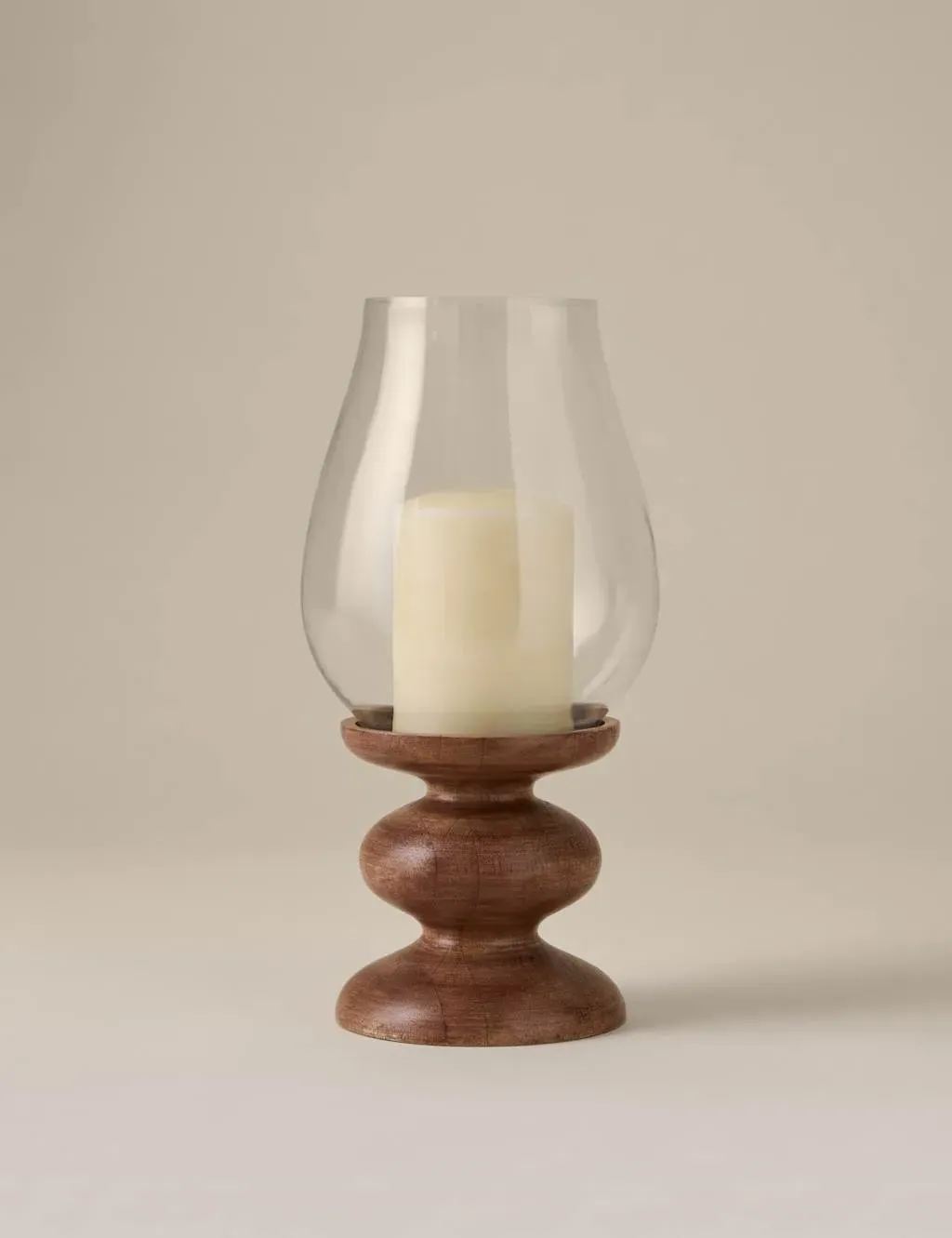 Bobbin Hurricane Candle Holder - Natural, Wood product