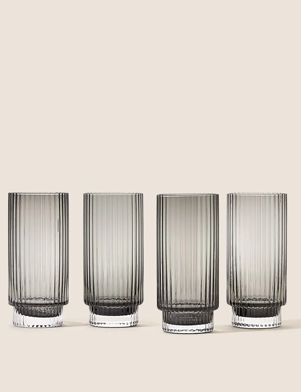 Celine Set of 4 Hi Ball Glasses - Grey, Ribbed Glass product