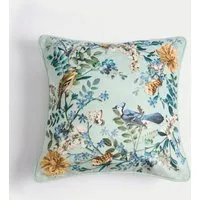 Chenille Bird Print Cushion - Green alternate view