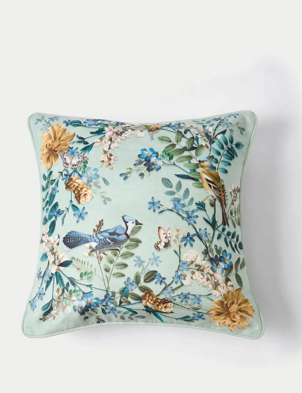 Chenille Bird Print Cushion - Green product