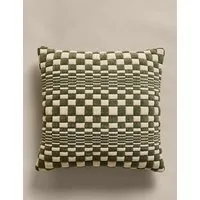 Chenille Checked Quilted Cushion - Green Mix alternate view