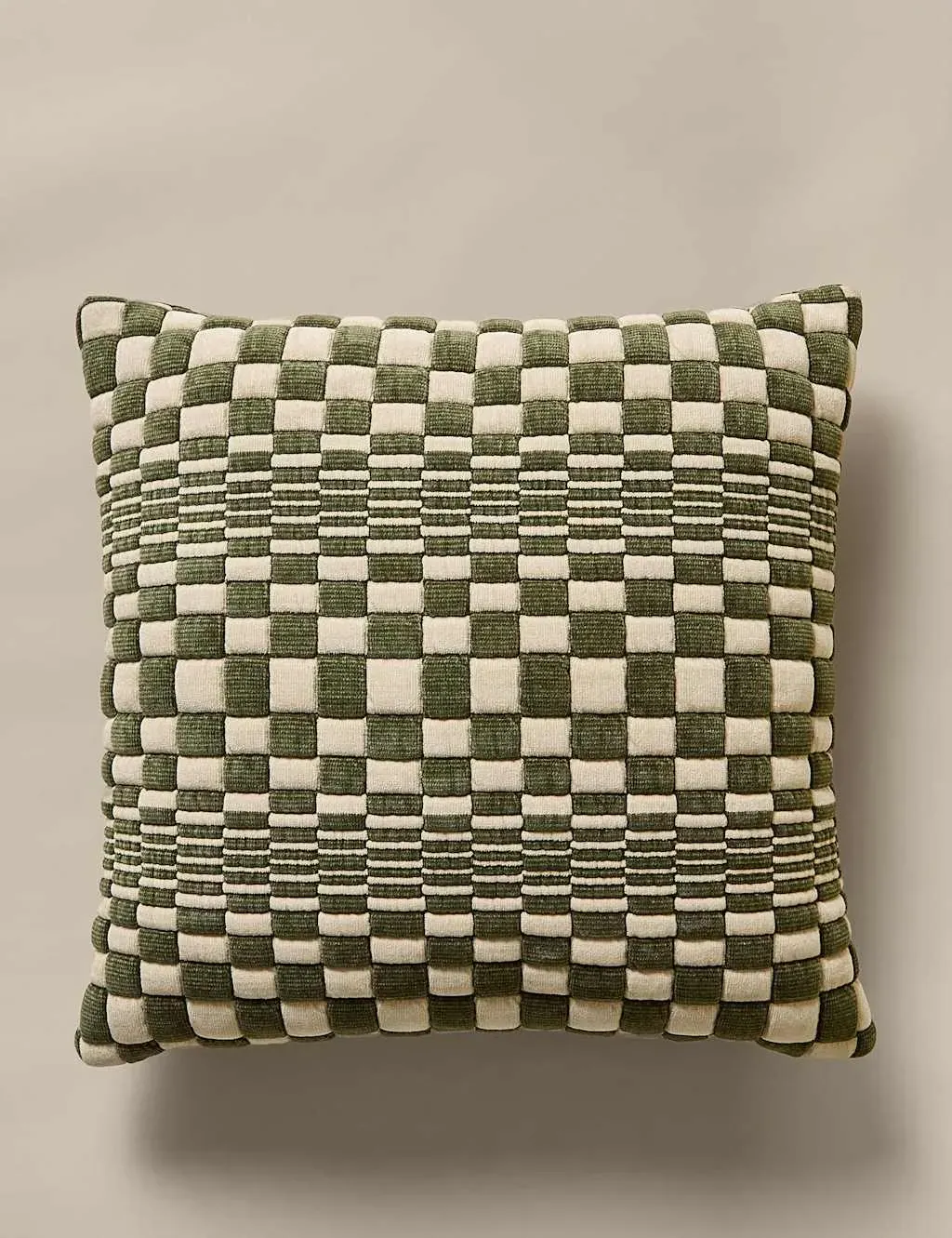 Chenille Checked Quilted Cushion - Green Mix product