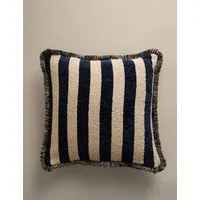 Chenille Striped Fringed Cushion - Navy Mix alternate view