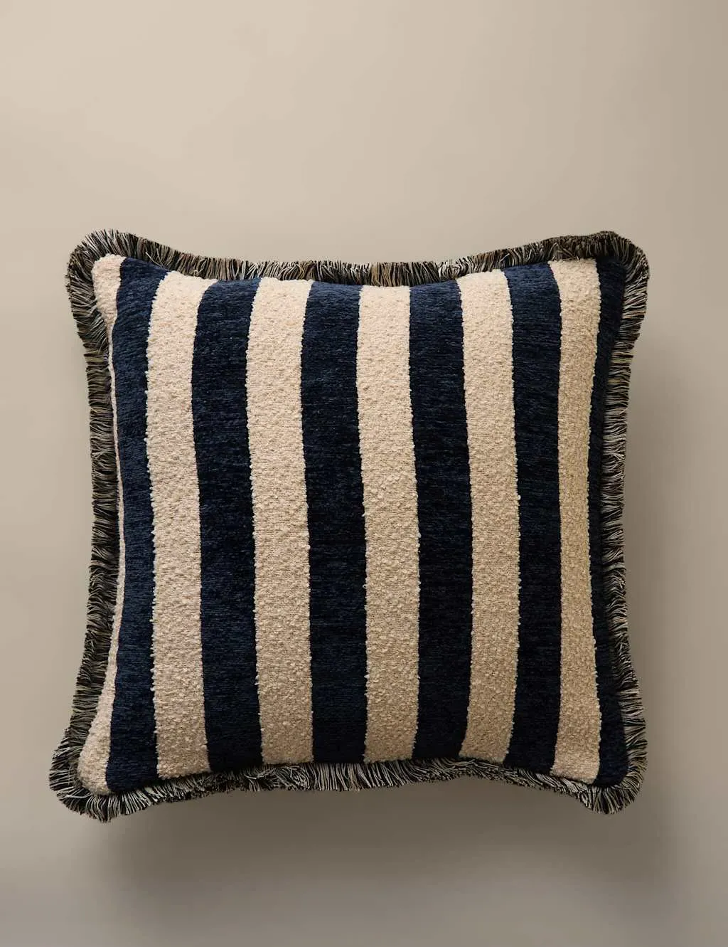 Chenille Striped Fringed Cushion - Navy Mix product