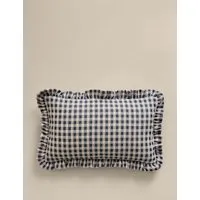 Chenille Woven Gingham Bolster Cushion - Blue, Chenille alternate view