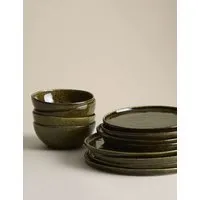 12 Piece Straight Side Reactive Dinner Set - Khaki, Stoneware alternate view