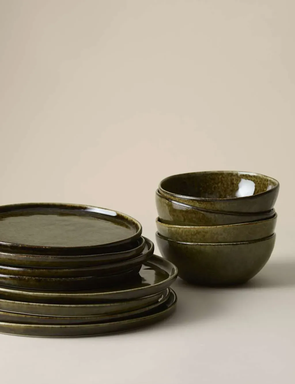 12 Piece Straight Side Reactive Dinner Set - Khaki, Stoneware product