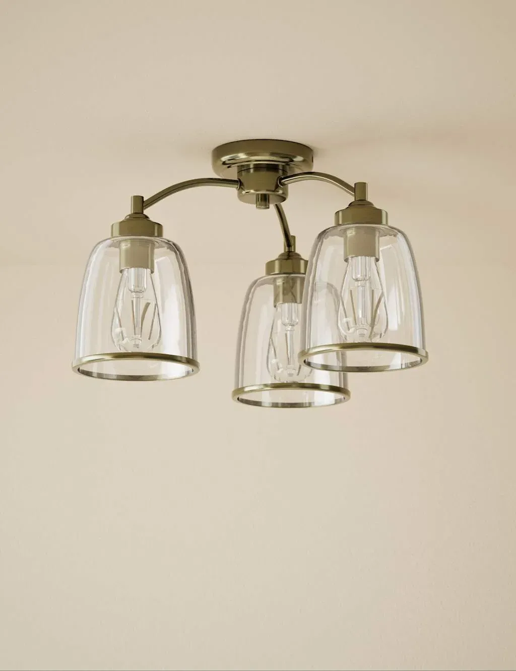 Core Glass & Metal Multi Flush Ceiling Light - Antique Brass product