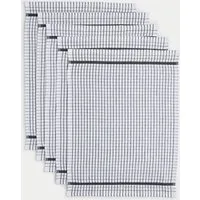 Set of 5 Checked Terry Tea Towels - Dark Grey, Cotton alternate view