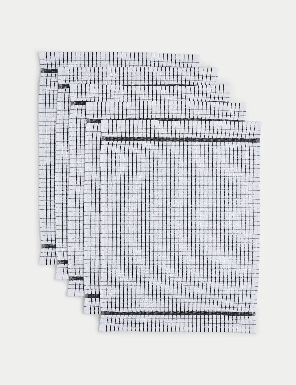 Set of 5 Checked Terry Tea Towels - Dark Grey, Cotton product