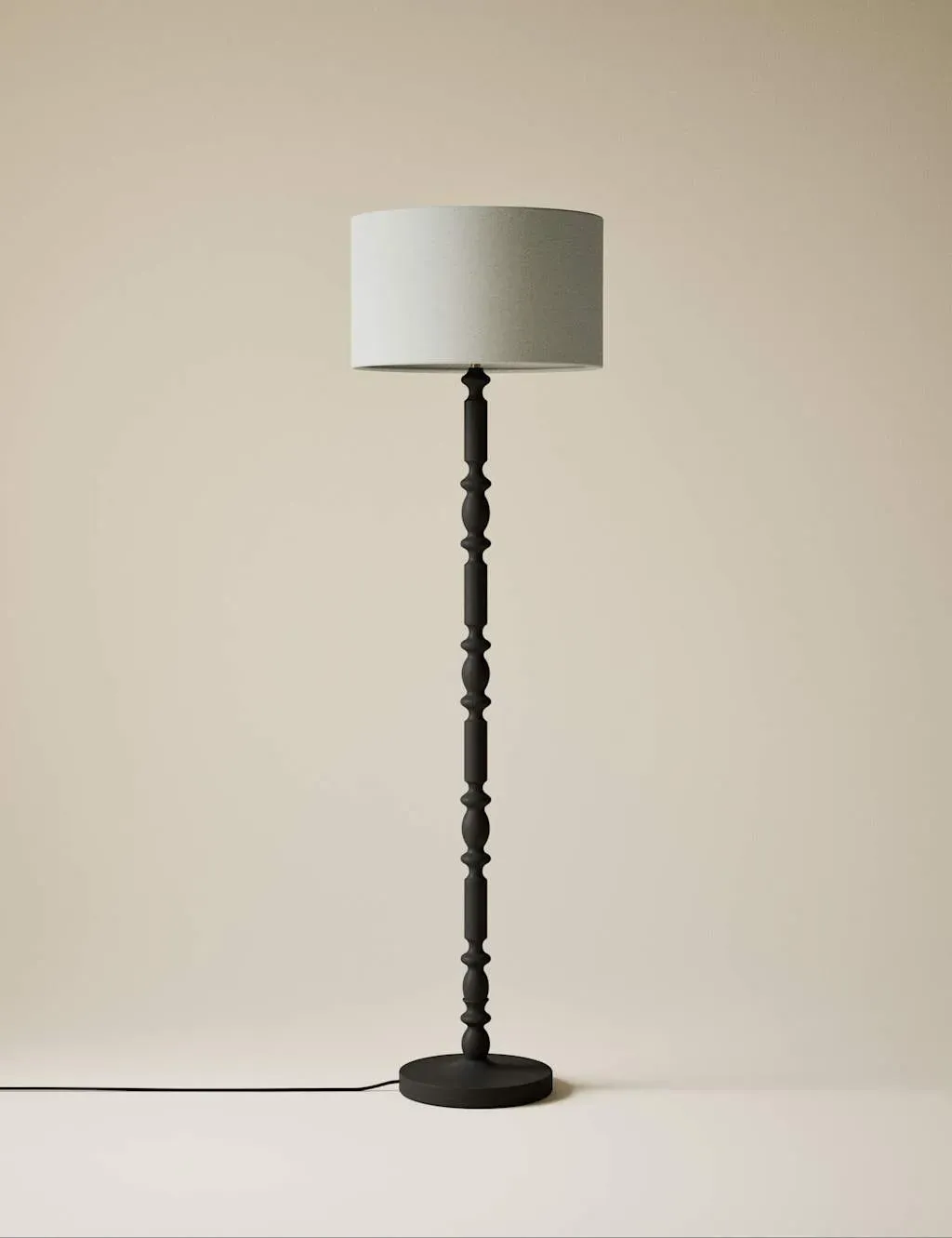Bobbin Floor Lamp with Cylinder Shade - Black, Wood product