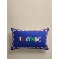 Iconic Slogan Needlepoint Bolster Cushion - Blue Mix alternate view