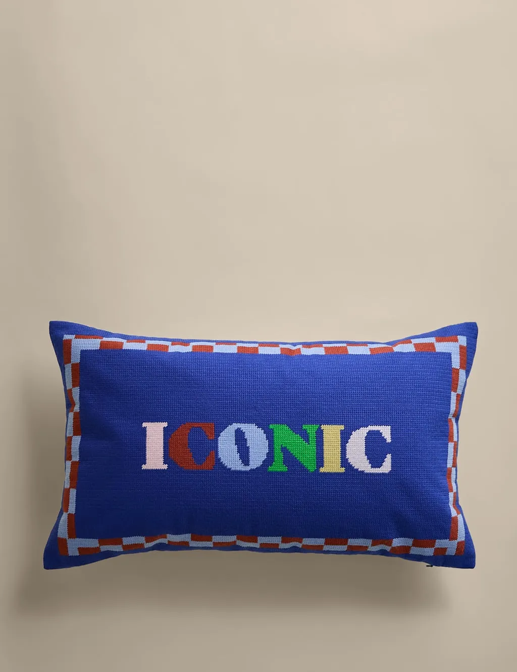 Iconic Slogan Needlepoint Bolster Cushion - Blue Mix product