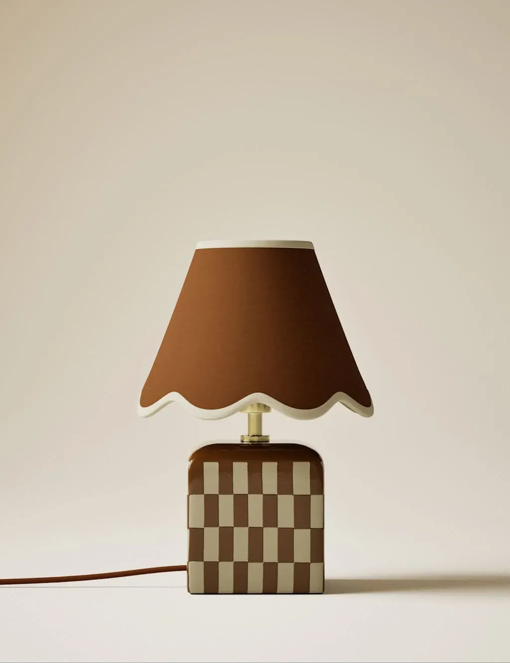 Checkerboard Table Lamp with Scalloped Shade - Rust, Ceramic product