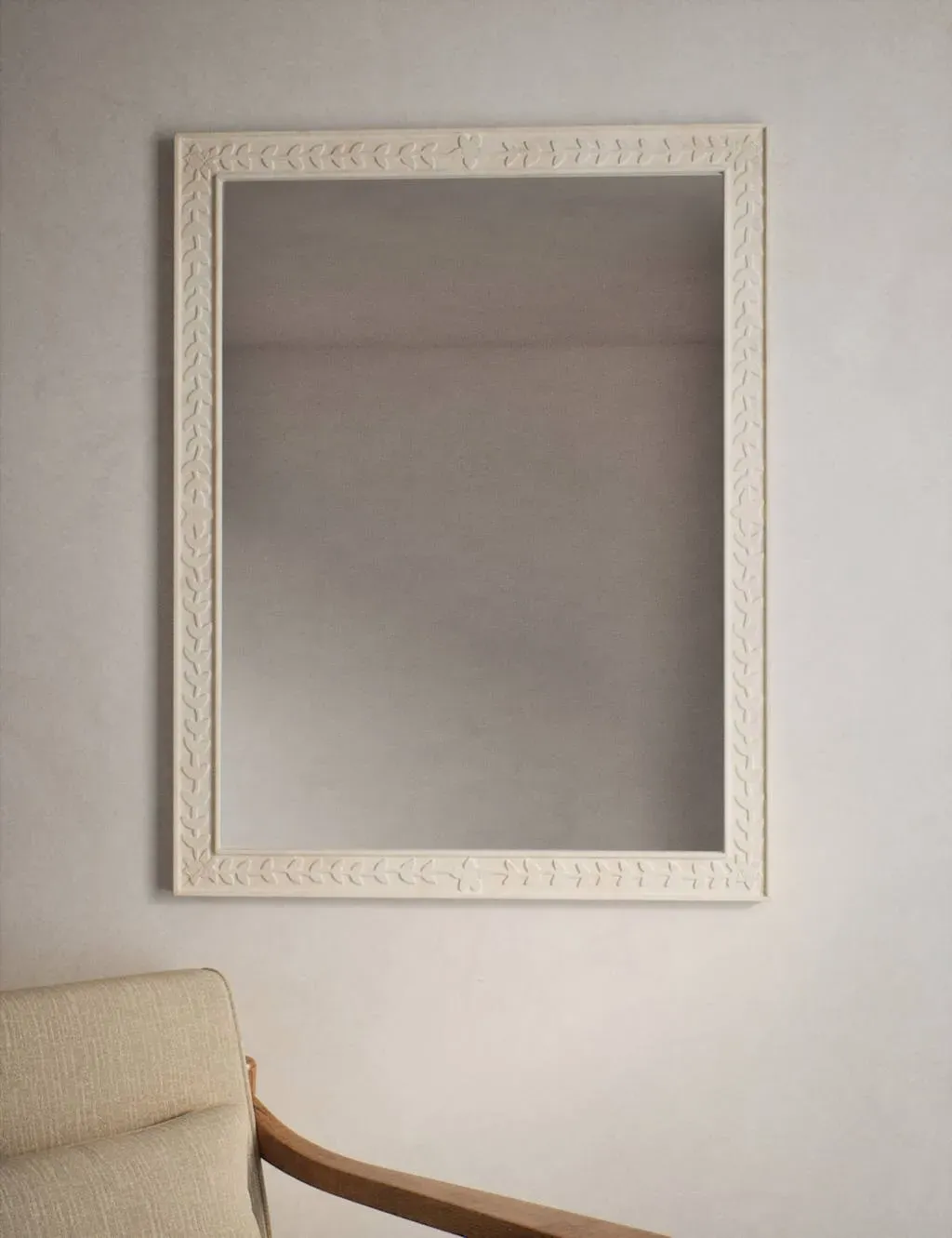 Carved Wood Large Rectangular Wall Mirror - Natural product