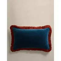 Bolster Cushion with Fringe - Teal, Cotton Velvet alternate view