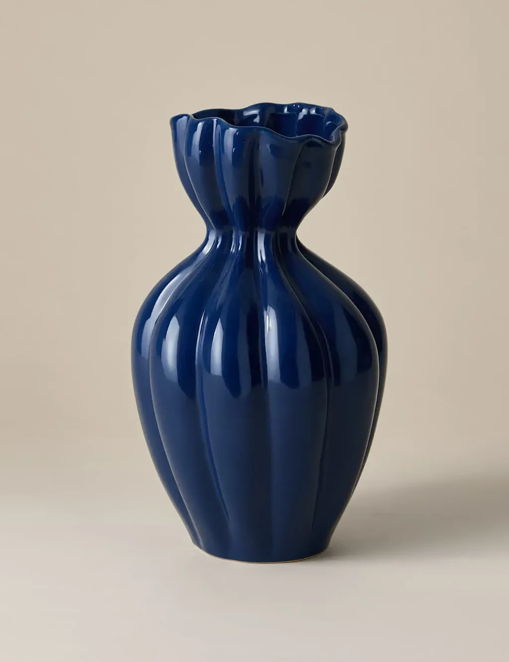Medium Fluted Neck Ceramic Vase - Blue, Ceramic product