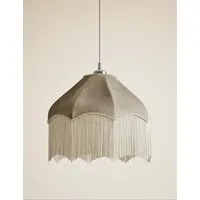 Velvet Oversized Lamp Shade with Fringe - Taupe alternate view