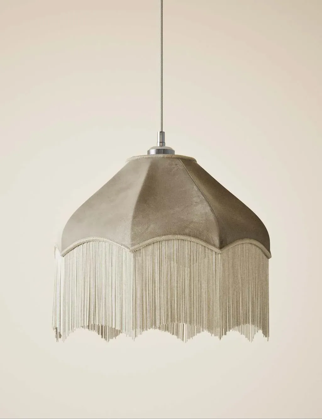 Velvet Oversized Lamp Shade with Fringe - Taupe product