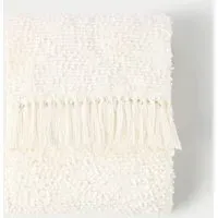 Pure Cotton Bouclé Throw with Tassels - Cream, Cotton alternate view