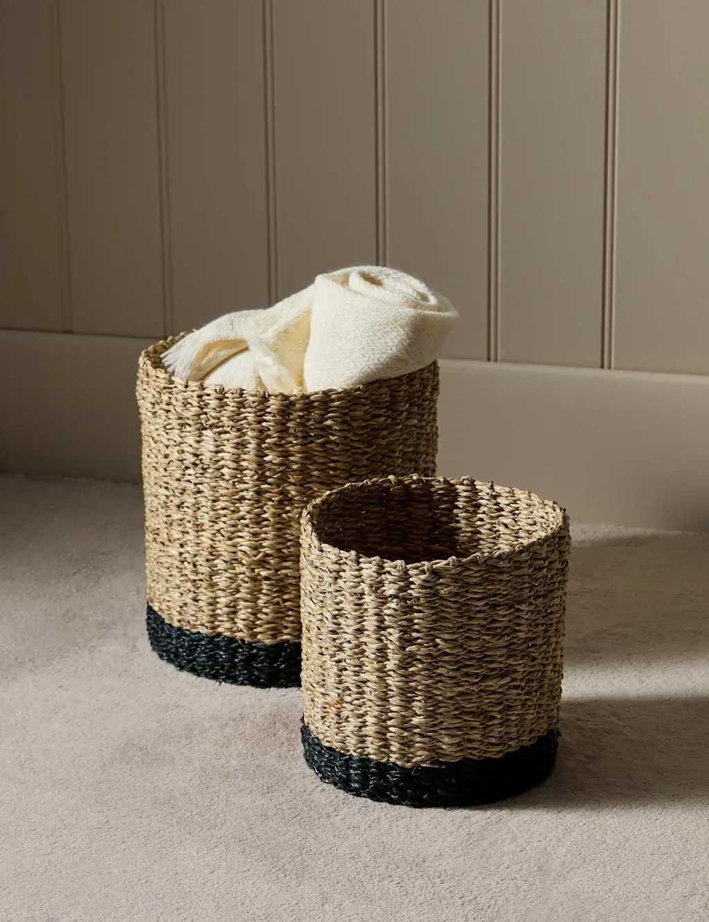 Set of 2 Contrast Baskets - Natural, Raffia & Seagrass product