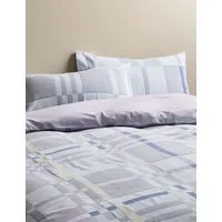 Pure Cotton Abstract Checked Bedding Set - Lilac Mix alternate view