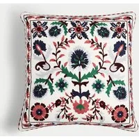 Square Cushion with Floral Crewelwork Embroidery - Green, Cotton alternate view