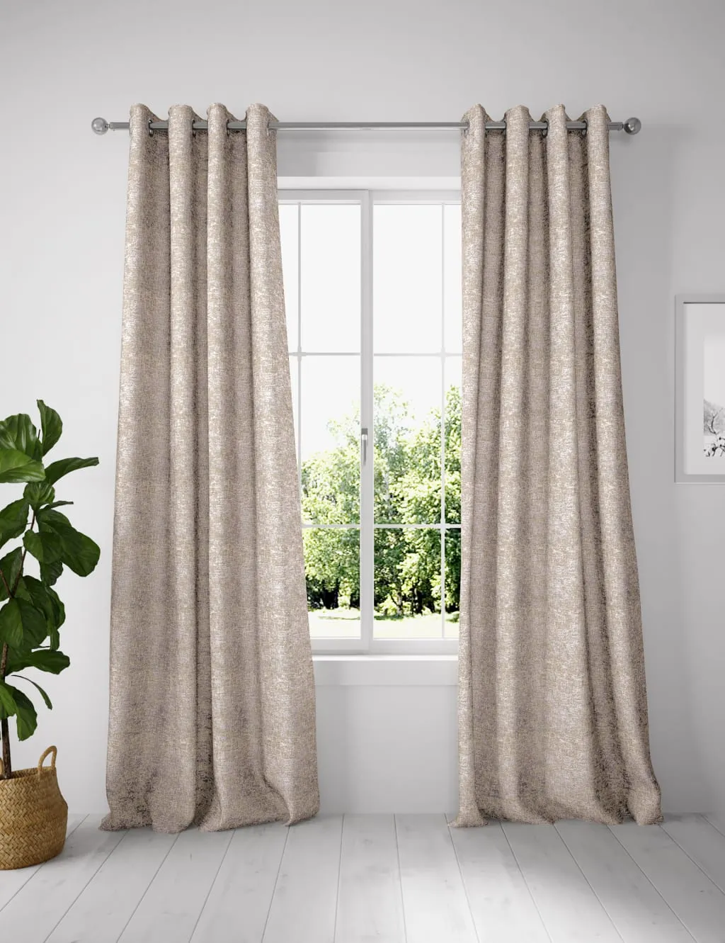 Cotton Blend Foil Texture Eyelet Curtains - Duck Egg product