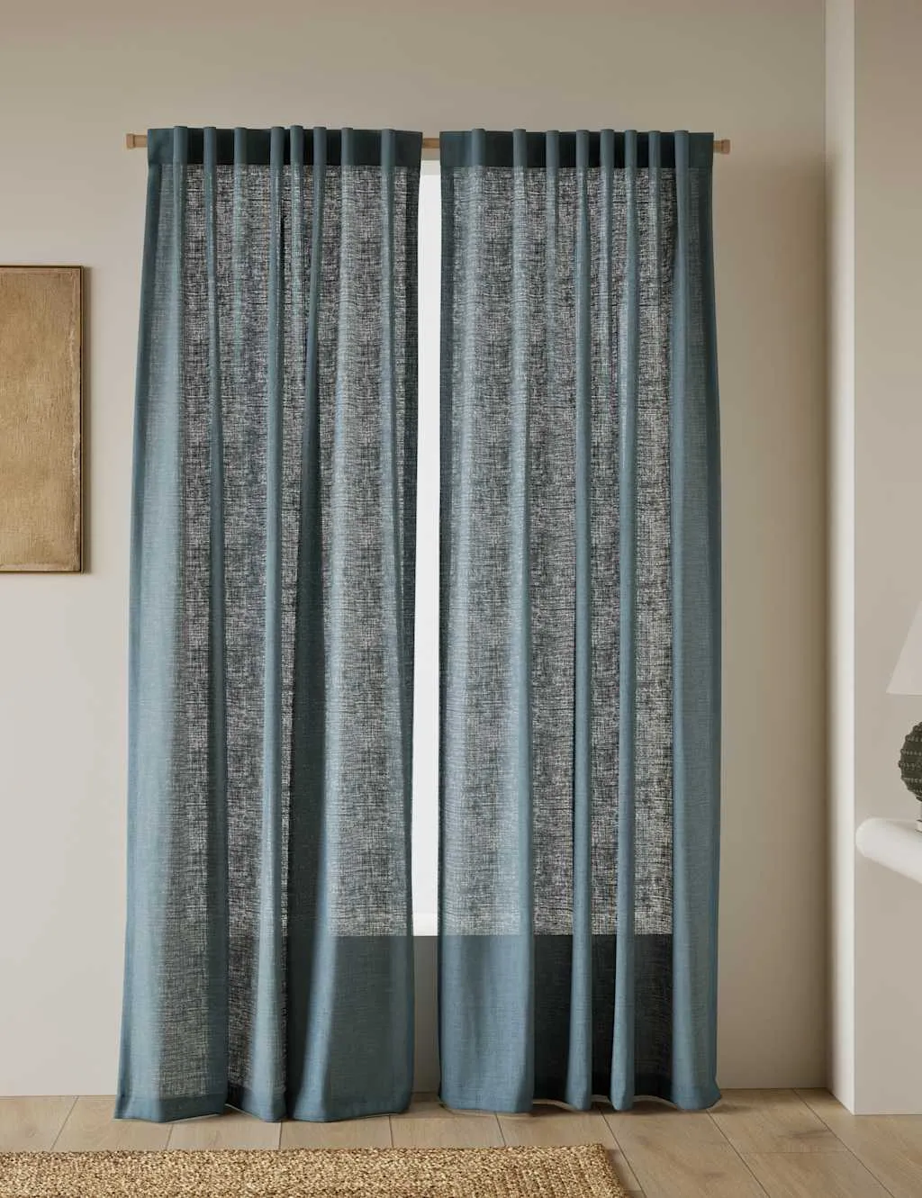 Cotton Linen Blend Sheer Multiway Curtains - Dusty Blue product