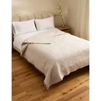 Cotton Linen Embroidered Bedspread - Light Grey alternate view