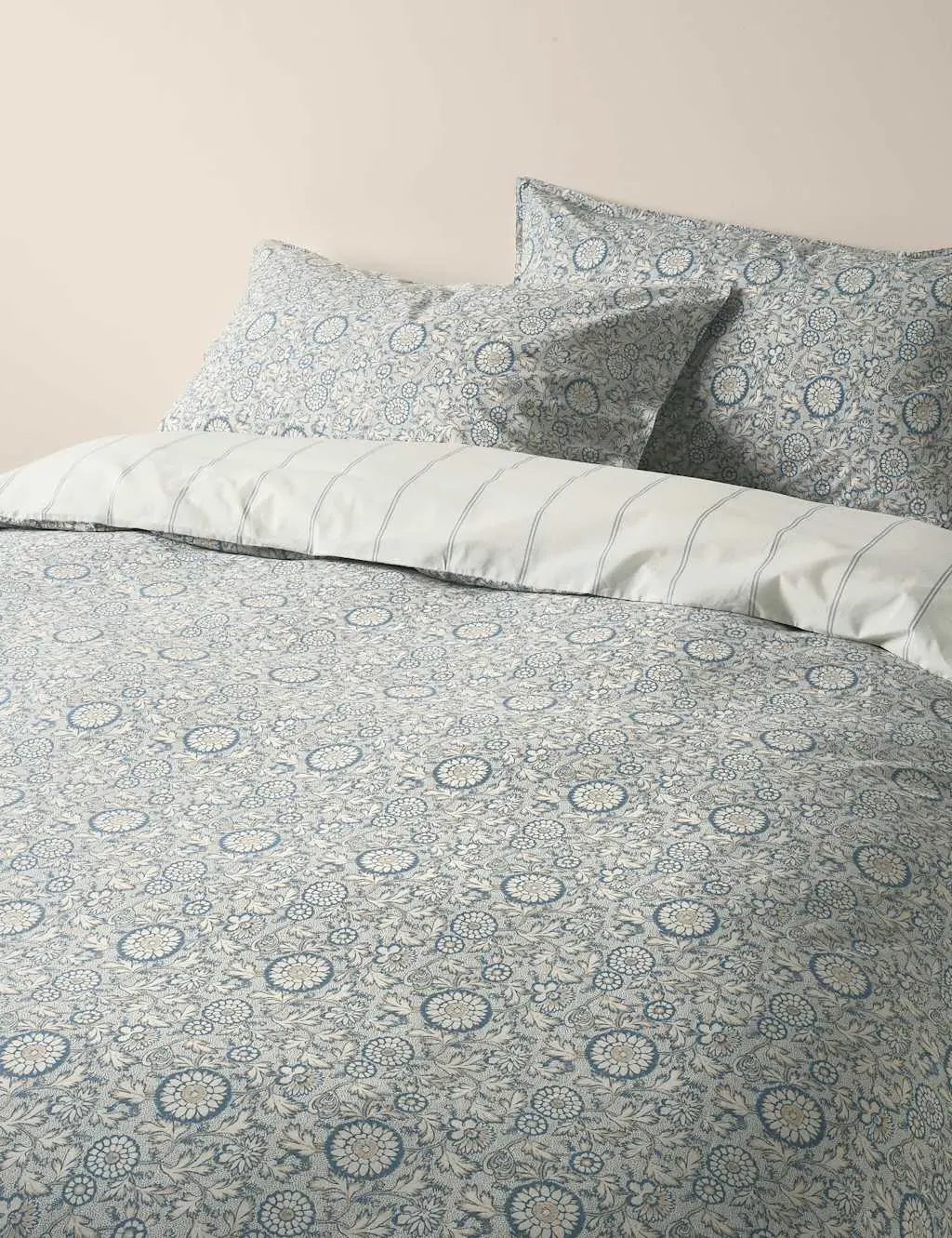Cotton Rich Woodblock Floral Bedding Set - Slate Blue product