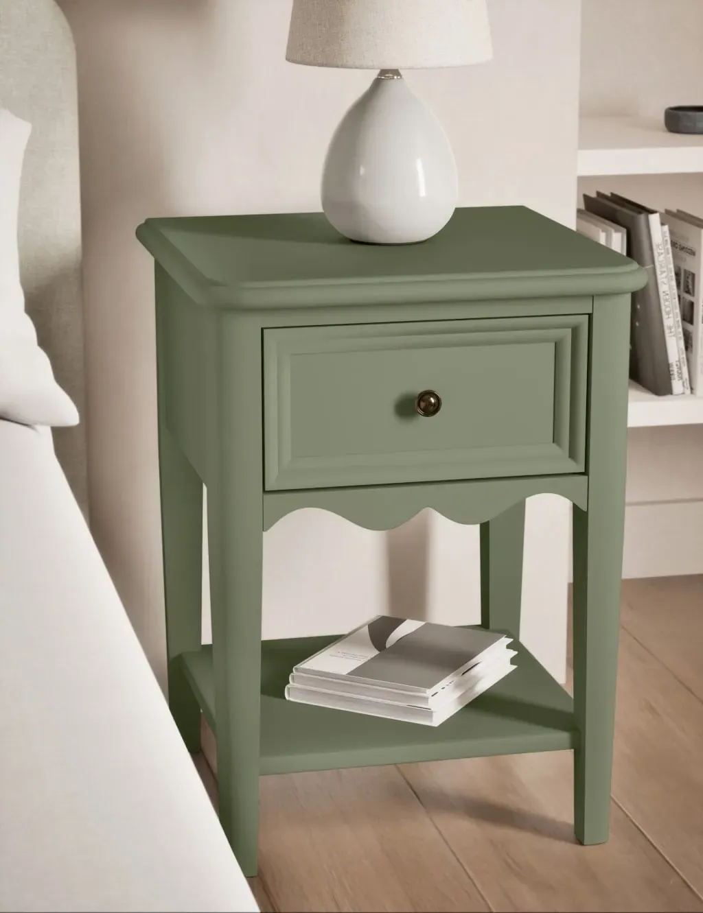Damask Bedside Table with Drawer and Shelf - Sage product