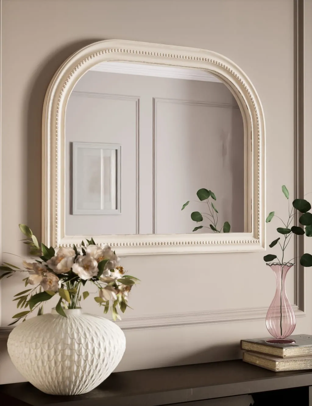 Daphne Curved Mantel Mirror - White, Resin product