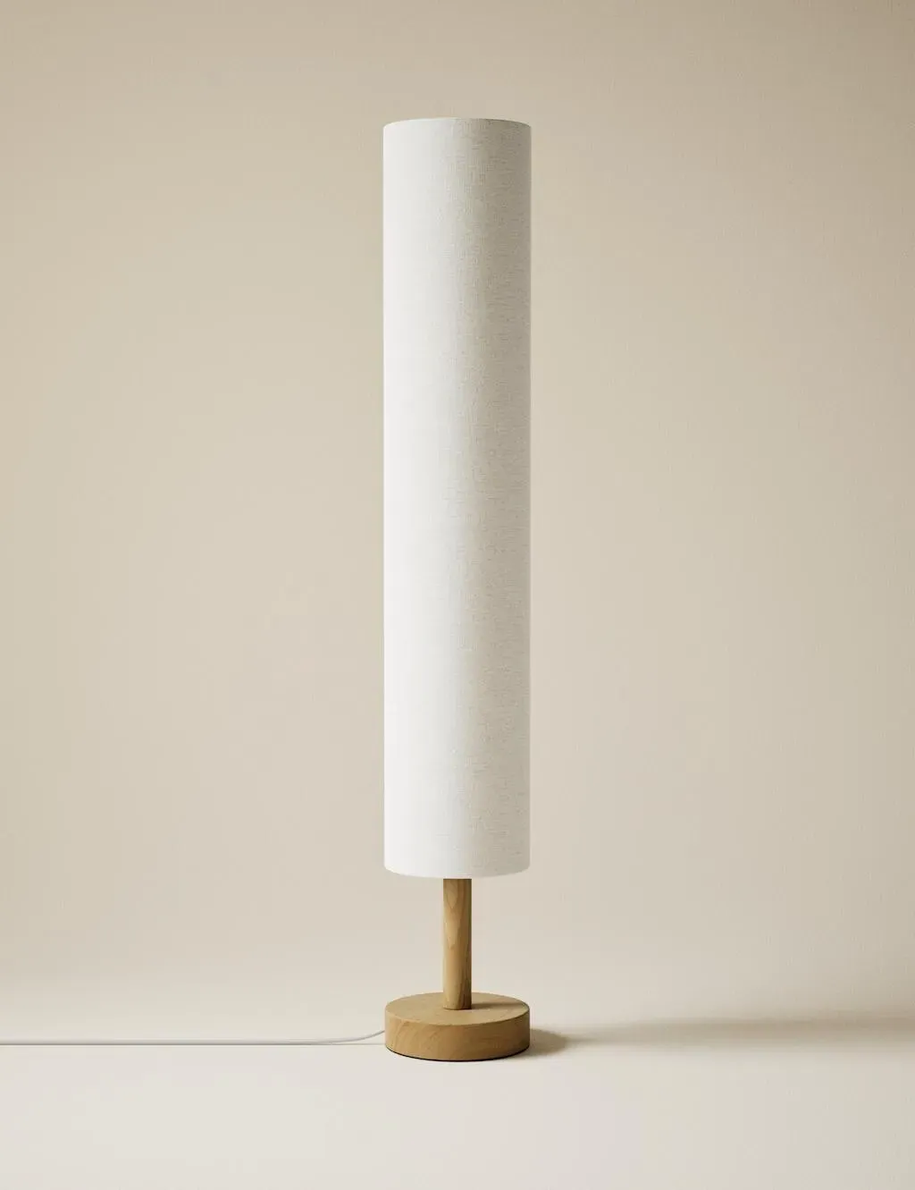 Fabric Cylinder Shade Wood Base Floor Lamp - Natural product