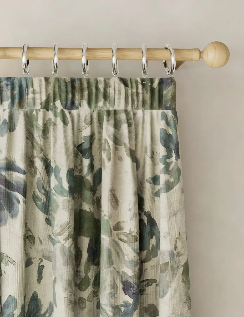 Floral Pencil Pleat Curtains - Blue Mix, Cotton Blend product