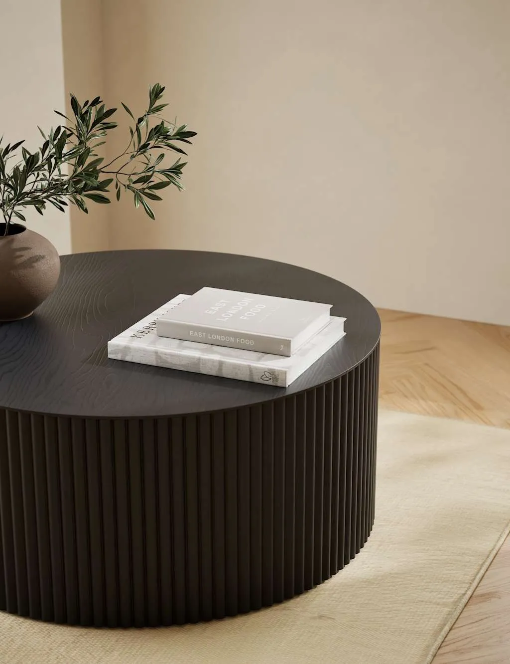 Fluted Round Coffee Table - Black, Oak Veneer product