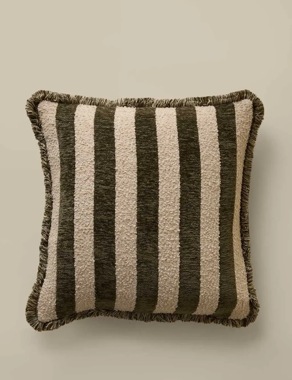 Fringed Chenille Stripe Cushion Cover - Green Mix product